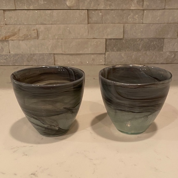 Eco Glass Recycled RARE Art Glass Bowl.  Made in Spain. White Clear/Black Swirl - Picture 2 of 4